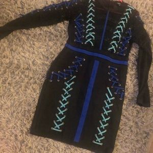 Black blue body con dress